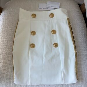 NWT Flavio Castellani White Skirt with Gold Accents